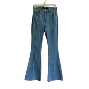 HOLLISTER Size 25R High Rise Flare Leg Front Seam Light Wash Jeans Y2K